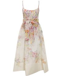 Zimmermann - Linen And Silk Dress With Floral Print - Lyst