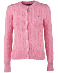 Ralph Lauren - Pink Cotton Cable-knit Cardigan - Lyst