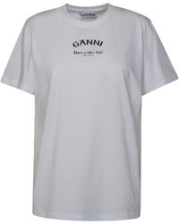 Ganni - '' White Cotton T-shirt - Lyst