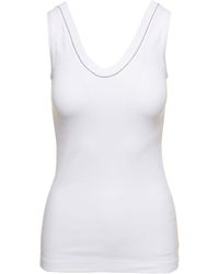 Brunello Cucinelli - Tank Top With Monile Detail In Cotton Woman - Lyst