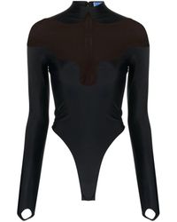Mugler - Paneled Bodysuit With Sheer Neckline - Lyst