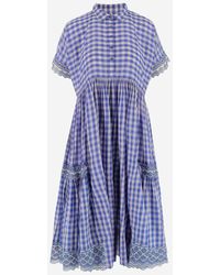 Péro Cotton And Silk Dress With Check Pattern - Blue