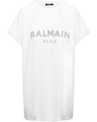 Balmain - Woman's White Cotton T-shirt With Strass Logo - Lyst