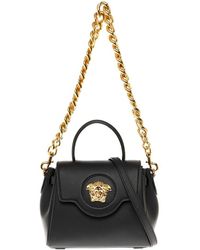 Versace - 'la Medusa' Black Handbag With Logo Detail In Leather Woman - Lyst