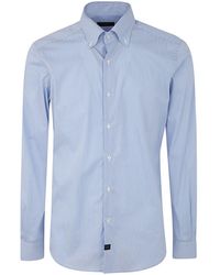 Fay - New Button Down Stretch Microchecked Shirt Clothing - Lyst