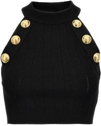 Balmain - 6-Button Knit Halterneck Mini Top - Lyst