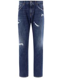 Dolce & Gabbana - Straight Leg Jeans With Ripped Details - Lyst
