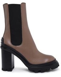 Tod's Dove Gray Leather Ankle Boots - Multicolor