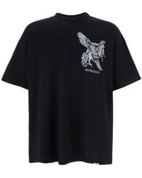 Represent - 'elegance Unicorn' Black Crewneck T-shirt With Logo Print On The Front And Maxi Print On The Rear In Cotton Man - Lyst