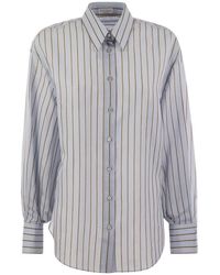 Brunello Cucinelli - Sparkling Stripe Cotton-Silk Poplin Shirt With Necklace - Lyst