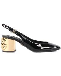Dolce & Gabbana Alexa Sling Back In Patent Leather With Dg Heel - Black