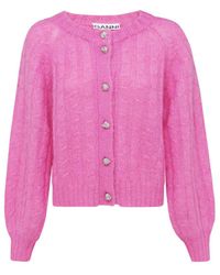 Womens Clothing Jumpers and knitwear Cardigans Pink - Save 2% Ganni Synthetic Cardigan In Mohair in Rose-Pink 