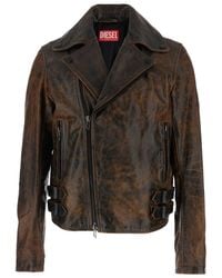 DIESEL - 'L-Eon' Biker Jacket With Classic Wide Lapel And Distressed Look - Lyst