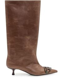 DIESEL - Leather High Boots With Kitten Heel And Pointed Toe - Lyst