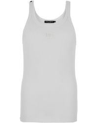 Dolce & Gabbana - Sleeveless Top With Logo Embroidery On The Front And Ribbed Knit - Lyst