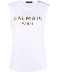 Balmain Logo Cotton Tank Top - White