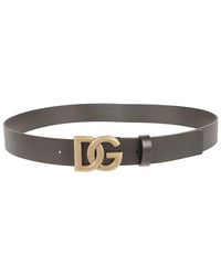 Dolce & Gabbana - Leather Belt With Dg Logo Buckle - Lyst