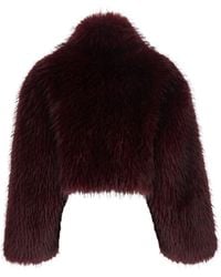 ROTATE BIRGER CHRISTENSEN - Bordeaux Cropped Fur Jacket With Concealed Front Closure - Lyst