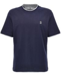Brunello Cucinelli - Cotton T-Shirt With Logo Embroidery - Lyst
