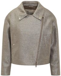 Herno - Metallic Boucle Biker Jacket - Lyst