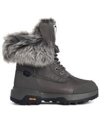 UGG - Charcoal Leather Boots With Sheepskin Lining - Lyst