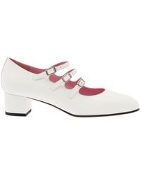 CAREL PARIS - 'kina' White Mary Janes With Straps And Block Heel In Patent Leather Woman - Lyst