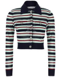 Self-Portrait - Striped Viscose Knit' Cardigan - Lyst