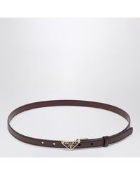 Prada - Burgundy Saffiano Belt With Triangle Logo - Lyst