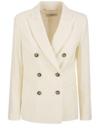 Peserico - Wool And Linen Canvas Double-breasted Blazer - Lyst
