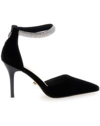 Twentyfourhaitch - Black Pumps With Jewel Strap And Stiletto Heel In Velvet Woman - Lyst