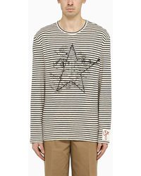 Golden Goose - Deluxe Brand Ivory And Blue Striped T Shirt - Lyst