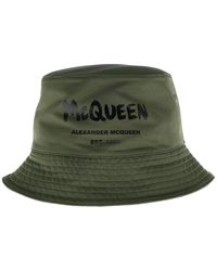Alexander McQueen Bucket Nylon Hat With Logo Print - Green