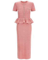 Self-Portrait - Peplum Knit Midi' Dress - Lyst