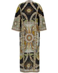 Tory Burch - Multicolor Kaftan With All-over Graphic Print In Linen Woman - Lyst