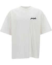Purple Brand - White Oversized T-shirt With Logo Lettering Print In Cotton Man - Lyst