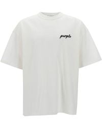 Purple Brand - White Oversized T-shirt With Logo Lettering Print In Cotton Man - Lyst