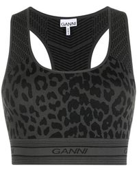 Ganni - Leopard-print Racerback Bralette - Lyst