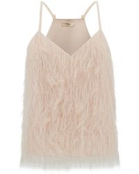 Twin Set - Light Pink Top With All-over Feathers In Tech Fabric Woman - Lyst