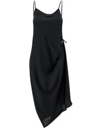 Low Classic - Black Midi Slip Dress With Drawstring In Light-weight Fabric Woman - Lyst