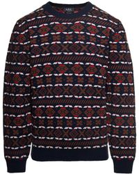 A.P.C. - 'john' Multicolor Crewneck Sweater With Intarsia Knit In Wool Man - Lyst