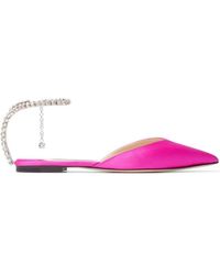 Jimmy Choo - Fuchsia Pink Ballerina Flat Shoes With Crystal Embellishment In Satin Woman - Lyst