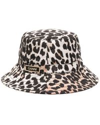 Ganni - Leopard Print Bucket Hat - Lyst