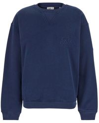 FRAME x Ritz Paris - 'privacy Please' Blue Crewneck T-shirt With Tonal Logo Embroidery On The Front In Cotton Blend Woman - Lyst