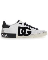 Dolce & Gabbana - 'Portofino' And Low Top Sneakers With Logo Patch And Used Effect - Lyst