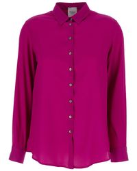 Plain - Fuchsia Relaxed Shirt With Mother-of-pearl Buttons In Satin Woman - Lyst