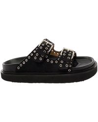 Isabel Marant - Black Sandals With Studs And Double Buckle Strap In Leather Woman - Lyst