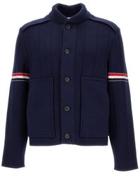 Thom Browne - Dark Knitted Jacket With Tricolor Details - Lyst