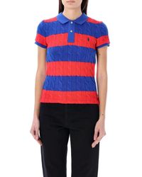 Polo Ralph Lauren - Cotton Cable Knit Striped Polo Shirt - Lyst