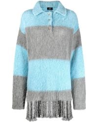 Etro - Striped Wool Blend Polo Shirt - Lyst