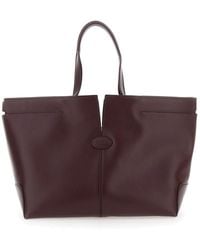 Tod's - Bordeaux Tote Bag With Two Top Handles And Embossed Logo Lettering On The Front - Lyst